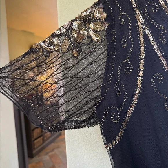 Flapper Style roaring 20’s Babeyond Black and Gold Beaded Dress with fringe XXL - Picture 2 of 8